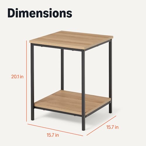 Amazon Basics End Table with Bottom Shelf, Living Room Side Table, Steel Frame, Oak Woodgrain Finish, Modern Design - color: Oak, style: Contemporary