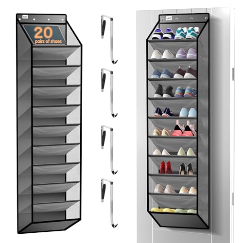 Kotkn 10 Tier Over The Door Organizer - Heavy Duty Hanging Storage Rack with Sturdy Oxford Fabric, Holds 20+ Pairs of Footwear, Boots & Sneakers, Saves 50% Closet Space (Gray) - color: 10-cell Gray