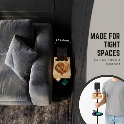 Drink Table for Small Spaces - Slim Pedestal Side Table with Real Wood Top & Stable Base for Coffee & Cocktails - Ideal for Tight Living Room & Bedroom Spaces (Walnut) - color: Natural