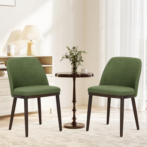 COLAMY Upholstered Dining Chairs Set of 2, Modern Kitchen Chairs with Back, Leather Side Dining Room Chairs with Wood Legs for Kitchen Dining Room Restaurant,Green - color: Green, size: Set of 2