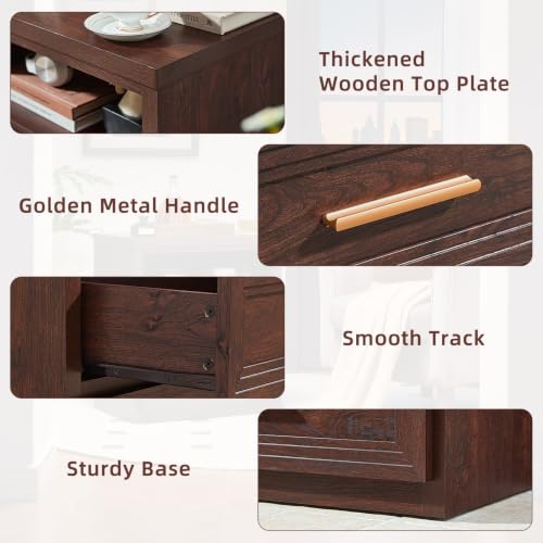 RWYHG 24'' Wide Farmhouse Night Stand with 2 Drawers,Wood Nightstand | Modern End Table Open Storage Shelf, Metal Handle, Mid-Century Bed Side Table for Bedroom, Living Room, Walnut - color: Walnut