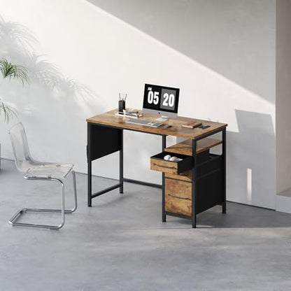 Ｍａｉｈａｉｌ Maihail Small Desk with Drawers, 40 inch Computer Desk with Shelves, Writing Desk with Storage, Small Office Desk with Metal Frame, Rustic Brown2 - color: Rustic Brown, size: 40 inch