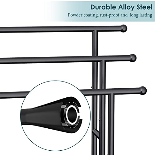 Kayfia 40'' Freestanding 3 Tier Alloy Steel Towel Rack with Storage Basket | Dual-Use Drying & Display Rack, Holds Oversized Bath Towels & Blankets, Fits Bathroom, Tub, Shower, Poolside, Black - color: Black