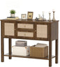 YOSHOOT Rattan Console Table with Storage, Entryway Table with 2 Doors & 2 Drawers, Farmhouse Coffee Bar for Kitchen, Living Room, and Entryway, Walnut - color: Walnut