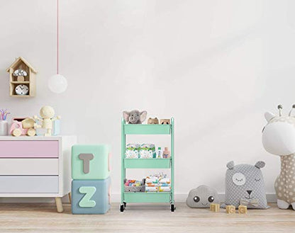 3-Tier Rolling Metal Storage Organizer - Mobile Utility Cart, Kitchen Cart with Caster Wheels (Aqua Green) - color: Aqua Green