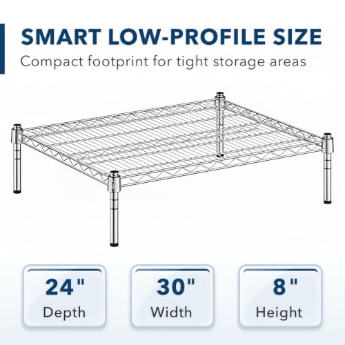 Chrome Wire Storage Shelf, 24" x 30" x 8" Dunnage Rack, Commercial 1 Tier Small Shelf - color: Silver, size: 24"D x 30"W x 8"H
