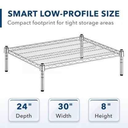 Chrome Wire Storage Shelf, 24" x 30" x 8" Dunnage Rack, Commercial 1 Tier Small Shelf - color: Silver, size: 24"D x 30"W x 8"H