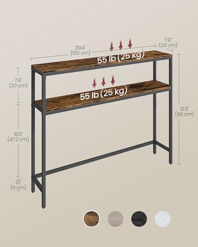 VASAGLE Console Table, 2-Tier Narrow Sofa Table with 2 Shelves, 7.9 x 39.4 x 31.5 Inches, for Living Room, Hallway, Entryway, Rustic Brown and Ink Black ULNT131K01V1 - color: Rustic Brown + Ink Black, size: 39.4"W - Without Power Outlet