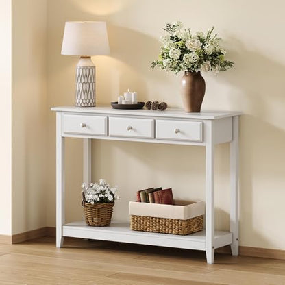 Yaheetech Console Table with 3 Drawers, 42" Entryway Table with Storage Shelves, Narrow Long Sofa Couch Tables for Living Room, Hallway, Foyer, Hall, White - color: White