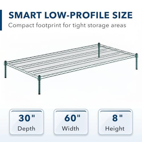 30" x 60" x 8" Green Epoxy Wire Storage Shelf, Dunnage Rack, Commercial 1 Tier Small Shelf - color: Green, size: 30"D x 60"W x 8"H