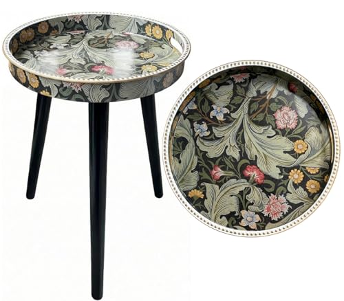 Small Round Side Table Vintage Floral - 13" William Morris Pattern - Botanical Tripod Drink Table & Nightstand with Moisture-Resistant Wrapped Legs for Living Room, Bedroom, Corner - color: 33 Morris