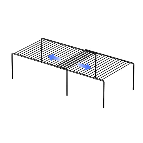 Redrubbit Expandable Shelf Rack, Rustproof Metal Storage Organizer for Kitchen, Fridge, Bathroom, Black - color: Black