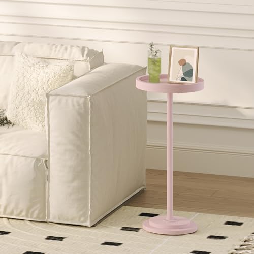 HOOBRO Small Round Side Table, Drink Table, Coffee Martini Table with Pedestal Accent for Small Spaces in Living Room, Bedroom, Sofa Couch, Pink KK168BZ01 - color: Pink