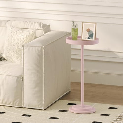 HOOBRO Small Round Side Table, Drink Table, Coffee Martini Table with Pedestal Accent for Small Spaces in Living Room, Bedroom, Sofa Couch, Pink KK168BZ01 - color: Pink