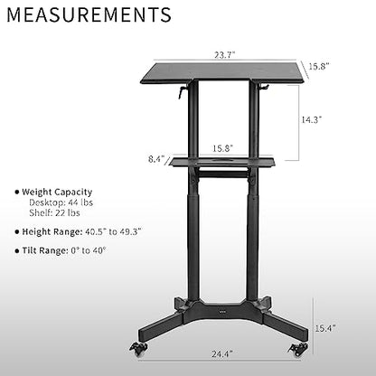 VIVO Black Mobile 24 x 16 inch Lectern Podium, CART-V03E | Height Adjustable, Tilting Desktop, Rolling Laptop Cart on Wheels, Steel Design, Holds 44 lbs - color: Black