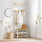 Hall Tree with Bench and Shoe Storage, 3-in-1 Coat Rack Shoe Bench, Freestanding Wooden Coat Rack with Metal Frame, 3-Tier Storage Shelf and 5 Removable Hooks, White - color: 2.white Hall Tree With Top Shelf