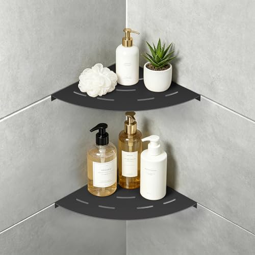 soaez Matte Black Corner Shower Shelf, SUS304 Stainless Steel Bathroom Shower Shelves Prevent Rust Drilling Installation (8", 2Pack) - color: Matte Black, size: Screw Installation