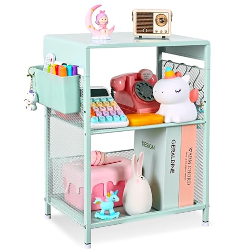 Mint Green Kids Nightstand, Small Nightstand for Bedroom, End Table with Hooks and Holder, Toddler Bedside Table, Desk Organizer for Office, Small Desk for Living Room, Dorm (Mint) - color: Mint