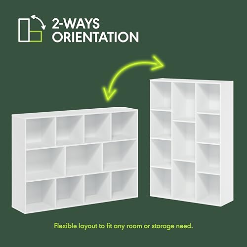 Furinno LUDER Book Shelf, 11-Cube Bookshelf, Reversible Bookcase, 9.4 x 29.1 x 41.7, Easy Assembly, for Living Room, Bedroom, Home Office, White - color: White, size: 11-Cube