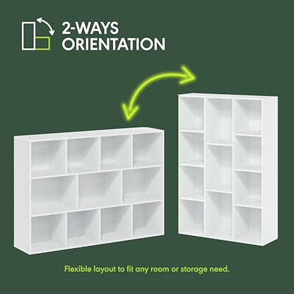 Furinno LUDER Book Shelf, 11-Cube Bookshelf, Reversible Bookcase, 9.4 x 29.1 x 41.7, Easy Assembly, for Living Room, Bedroom, Home Office, White - color: White, size: 11-Cube