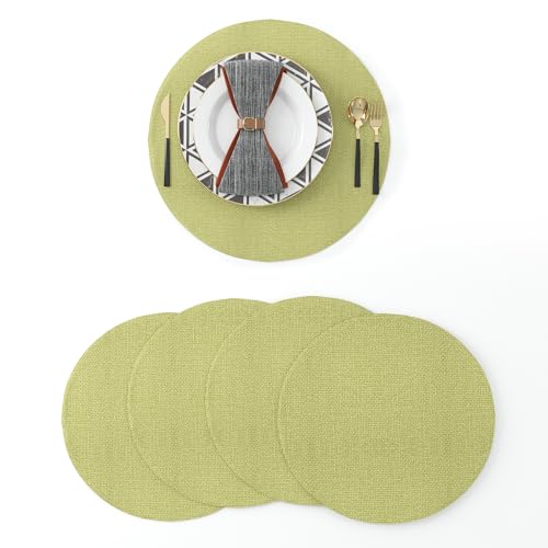 Set of 4 Handmade Round Placemat 15 Inch Soft Linen eco-Friendly Fabric Handcrafted Machine Washable Indoor & Outdoor Tablemat Green - color: Green, size: Round Placemats 15"