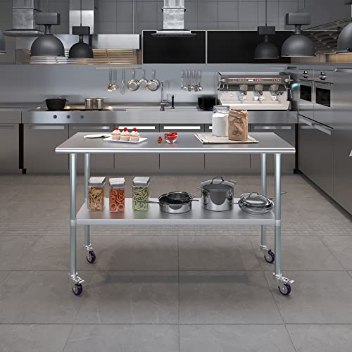 AmGood 60" Long x 24" Deep Stainless Steel Table with Casters - size: 60" Long x 24" Deep