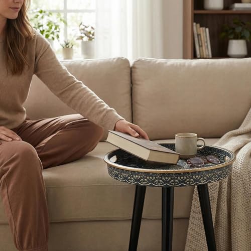 Round Indoor Side Tables with Detachable Wooden 3 Legs, Versatile Tray Table, Perfect for Round Coffee Table Tea, and Relaxation Time 17.7 Inch (33 Blue Maze) - color: 33 Blue Maze