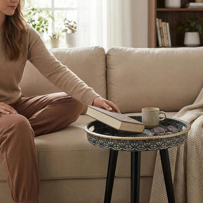 Round Indoor Side Tables with Detachable Wooden 3 Legs, Versatile Tray Table, Perfect for Round Coffee Table Tea, and Relaxation Time 17.7 Inch (33 Blue Maze) - color: 33 Blue Maze