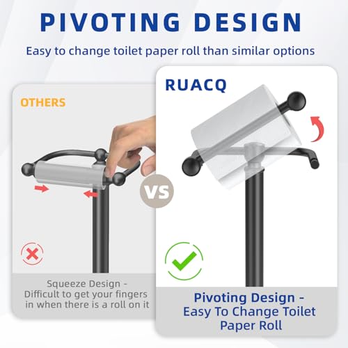 RUACQ Bathroom Toilet Paper Holder Stand, Oil Rubbed Bronze | Dual-Post Pivoting Free Standing Toilet Roll Holder with Weighted Base, Anti-drop Design 304 Stainless Steel Tissue Stand - color: Oil Rubbed Bronze, size: Free Standing