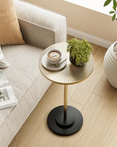 Round Side Table, Small Drink Table for Small Spaces, Gold Carved | 23.6" Modern Accent Cocktail Table, Martini Table, End Table with Metal Leg for Living Room, Bedroom, Corners, and Office - color: Gold