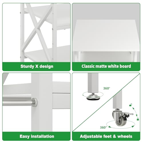 3 Tier Printer Stand, Large Table with Wheels, Rolling Cart with Height Adjustable Middle Storage Shelf, 23.6 x 23.6 x 30.3 Inches Shelf for Home Office, White - color: White
