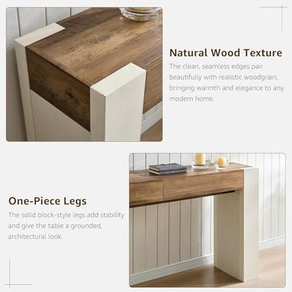 63-Inch Rustic Slim Console Table with Storage, Narrow Entryway Sofa Table with 2 Drawers, Modern Hallway Accent Table Behind Couch for Living Room, Brown Top and White Legs
