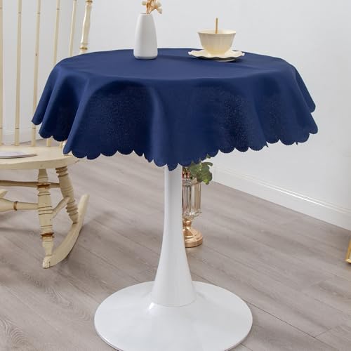 Small Round Navy Tablecloth 36 Inch | Polyester Fabric Washable Table Cover Decorative Wrinkle Resistant Solid Color Table Cloth for Kitchen Dinning Party Wedding - color: Navy, size: 36" (Round)