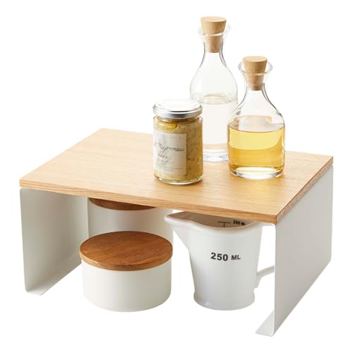 YAMAZAKI Home Tosca Wood-Top Stackable Kitchen Rack - Modern Counter Shelf Organizer - Large - Steel + Wood - Stack Up to Two - size: Large