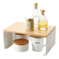 YAMAZAKI Home Tosca Wood-Top Stackable Kitchen Rack - Modern Counter Shelf Organizer - Large - Steel + Wood - Stack Up to Two - size: Large