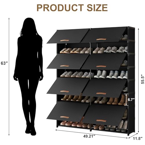 Shoe Storage Cabinet with Door, 54 Pairs Shoe Rack 2 by 9 Tier Space Saving Plastic Shoe Organizer with Cover for Closet, Hallway, Living Room, Bedroom, Garage,Black - size: 2 by 9(54 Pairs)