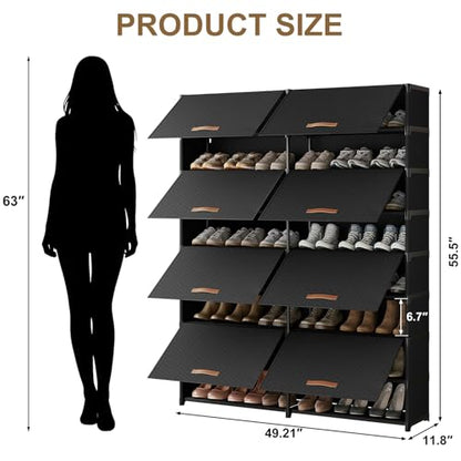 Shoe Storage Cabinet with Door, 54 Pairs Shoe Rack 2 by 9 Tier Space Saving Plastic Shoe Organizer with Cover for Closet, Hallway, Living Room, Bedroom, Garage,Black - size: 2 by 9(54 Pairs)