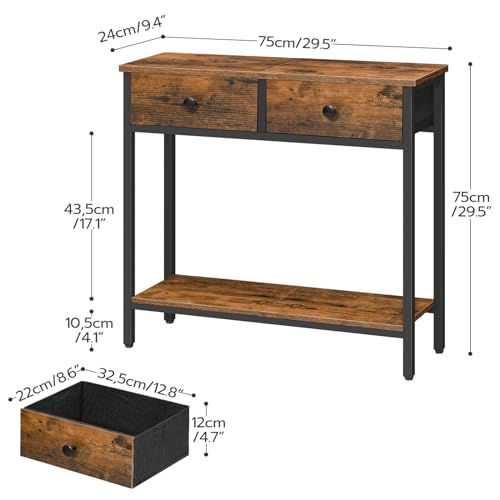 HOOBRO 29.5" Narrow Console Table with 2 Fabric Drawers, Small Entryway Table with 2-Tier Storage Shelves, Sofa Table, Behind Couch Table, for Living Room, Hallway, Rustic Brown and Black BF71XG01 - color: Rustic Brown and Black