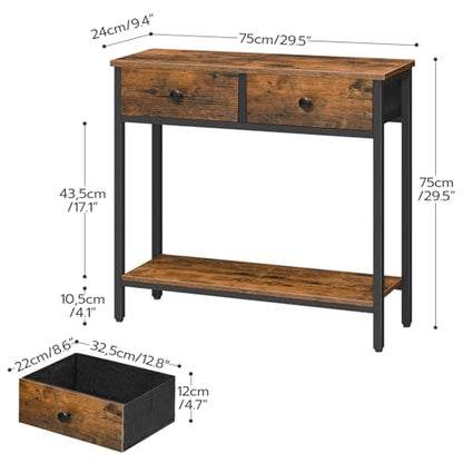 HOOBRO 29.5" Narrow Console Table with 2 Fabric Drawers, Small Entryway Table with 2-Tier Storage Shelves, Sofa Table, Behind Couch Table, for Living Room, Hallway, Rustic Brown and Black BF71XG01 - color: Rustic Brown and Black