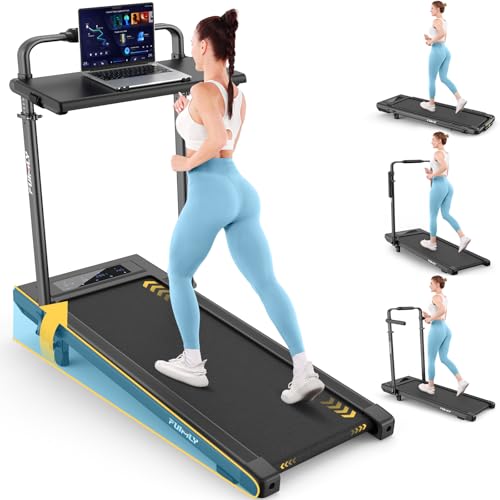 FUNMILY Upgrade Walking Pad Folding Treadmill with 12%/15% Incline & Handle Bar, 3.5HP Foldable Under Desk Compact Treadmills for Home/Office/Gym, 400+lb Capacity, Shock Absorption - color: Jet Black