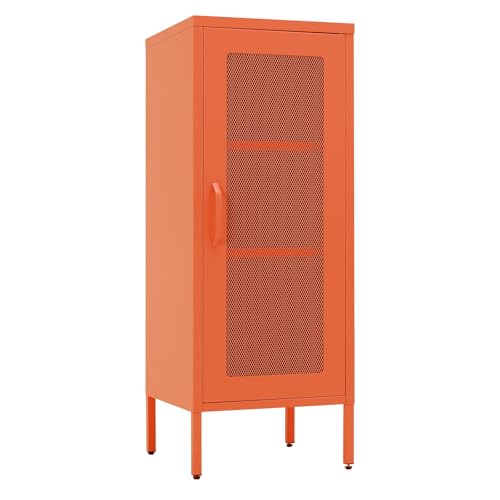 Slim Metal Storage Cabinet with Mesh Doors - 42'' Tall Narrow Organizer Tower, Compact Freestanding Cabinet, Versatile Utility Storage for Home, Office, Kitchen, Living Room, Durable and Modern Design - color: Orange, size: 42"H-Mesh Door