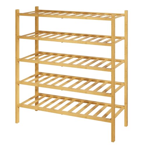 Kitsure Bamboo Wooden Shoe Rack for Closet - Stackable Shoe Organizer with Modular Structure, Space-Saving Shoe Shelf for Entryway, Living Room, Bedroom, 26.8" Wide - 5 Tiers, Natural - color: Nature, size: 26.8"wide - 5 Tiers
