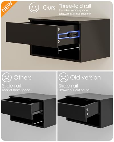 Floating Nightstand, Small Modern Floating Nightstand with Drawer, Floating Shelves for Bedroom, Bathroom (Black) - color: Black