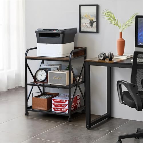 KATHY&BOB Rolling Kitchen Microwave Cart, 3 Tier Microwave Table Stand with Storage, Kitchen Utility Carts on Lockable Wheels, Small Coffee Cart Shelf Rack Organizer for Living Room Office Balcony