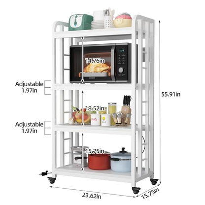 SIREDEEP Bakers Rack with Power Outlet ，4-Tier Kitchen Baker's Rack,Microwave Stand with Storage Suitable for Kitchen,Microwave Cart, Living Room, Dinning Room，Coffee Bar（White） - color: White