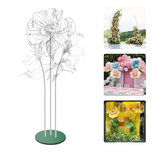 Mverse Giant Flower Stand Base and Stem, Weighted Iron Base, Flexible Pole, 3 Bendable Aluminum Pipes and Pins for DIY Paper Flowers, Wedding Arch, Party Backdrop - size: 1 Set 12.6"