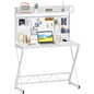 Elephance Small Gaming Desk with Pegboard, 39 Inch Computer Desk with Storage Shelves, Modern Office Desk for Study Work Home Office, Small Spaces, White