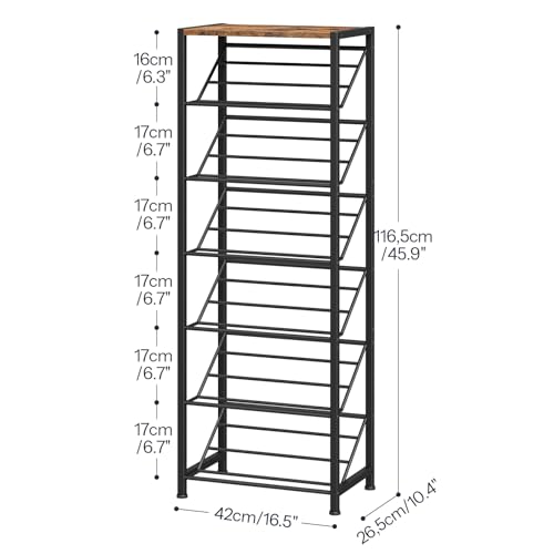 HOOBRO Narrow Shoe Rack for Small Spaces, Slanted Shoe Organizer for Entryway, Slim Angled Shoe Storage Rack for Closet, Space Saving 7 Tier Shoe Shelf Holds 6-12 Pairs, Rustic Brown BF72XJ01 - size: 7 Tier ( 45.9"H)
