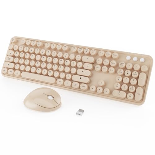 Wireless Keyboard,KOOTOP Cute Colorful 104 Keys Typewriter Retro Round Keycaps Keyboard for PC Laptop,Desktop,Windows, Home and Office Keyboards, s500 coffee - color: S500 Coffee