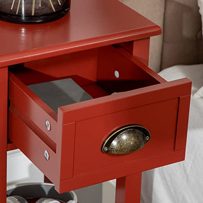 HOMCOM Narrow End Table with Drawer and Bottom Shelf Set of 1 Red | Tall Telephone Table, Skinny Modern Design, for Small Spaces, Living Room - color: Red